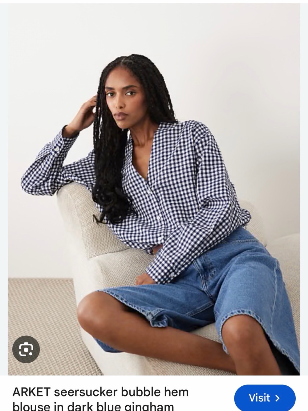 Worn and washed once. Arket Navy and White Gingham Seersucker Blouse